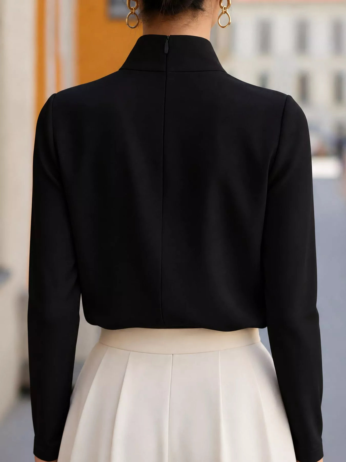 stand-collar long sleeve blouse – basic style fit | dropsona - neutral - close-up detail