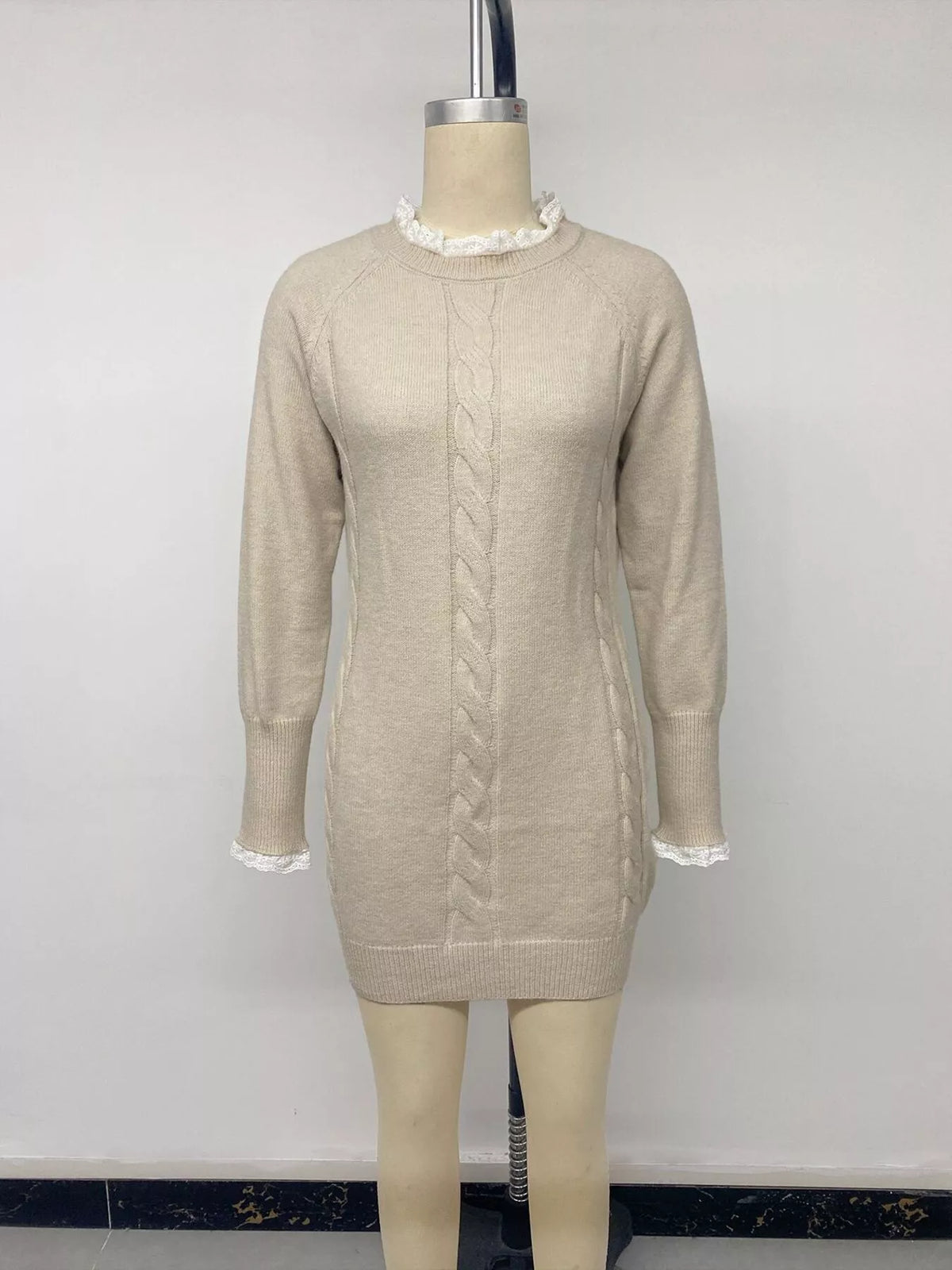 cable knit raglan sleeve sweater dress – basic style | dropsona - neutral - usage example