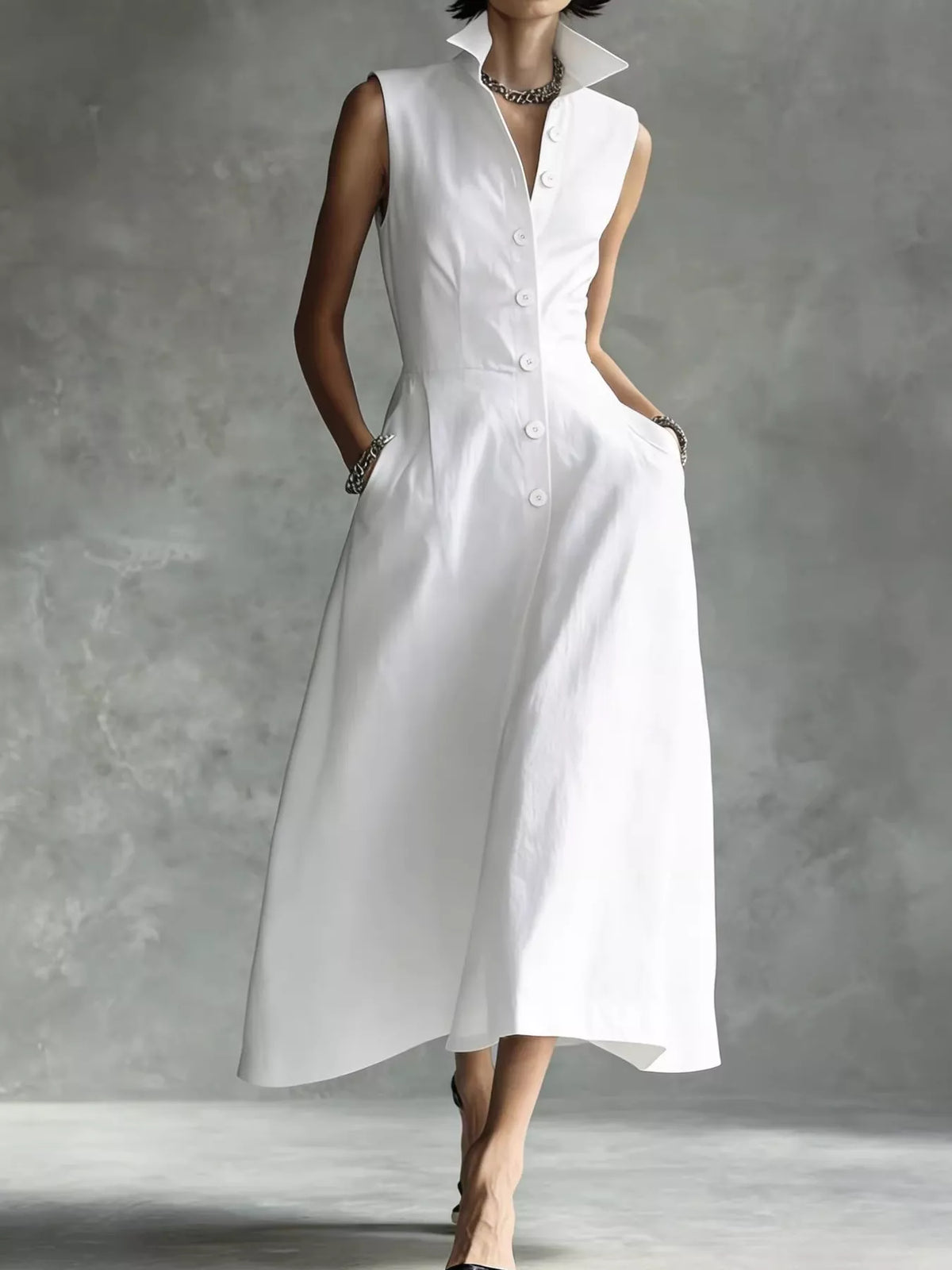 sleeveless button-down midi shirt dress | dropsona - neutral - usage example