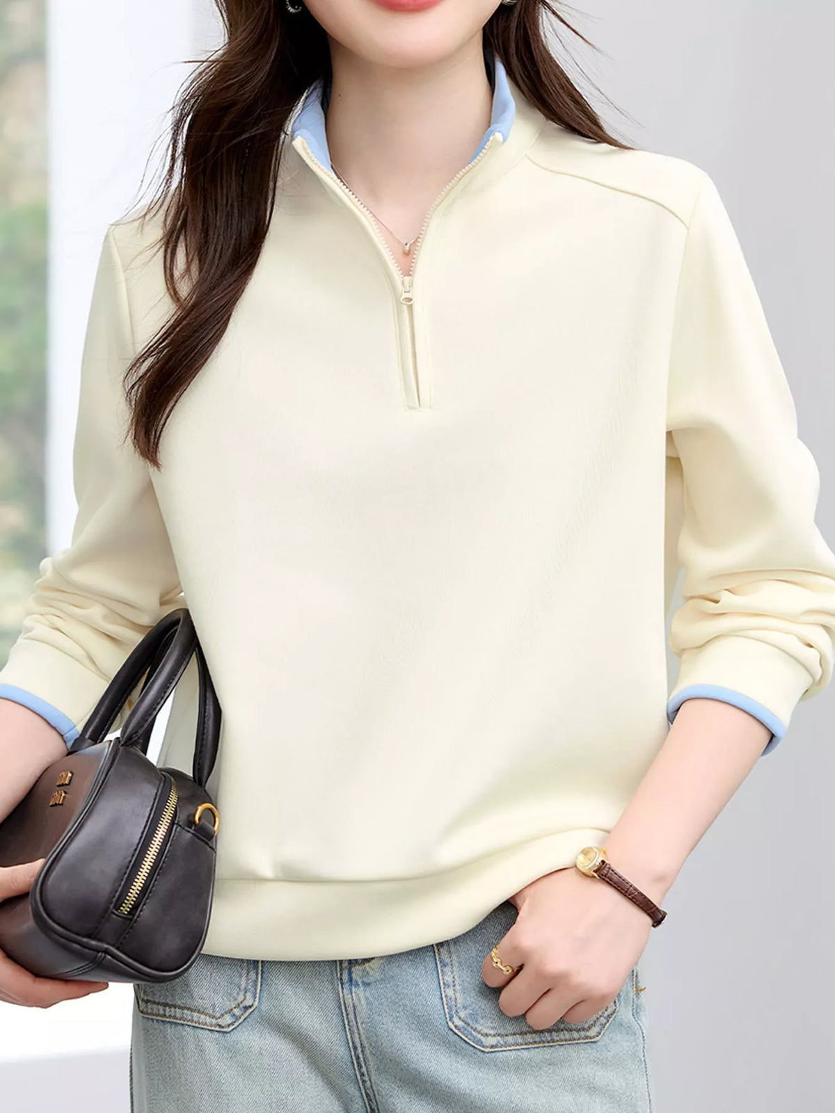 plus size quarter-zip sweatshirt with contrast collar | dropsona - neutral - packaging