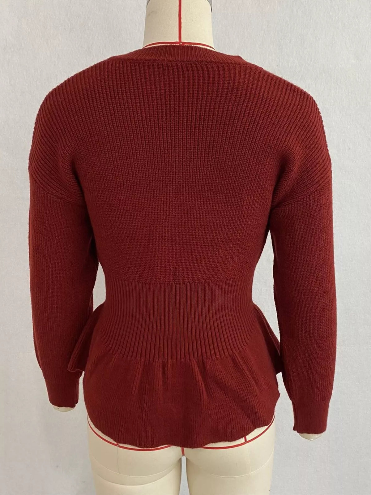v-neck peplum hem ribbed knit top – | dropsona - neutral - material texture