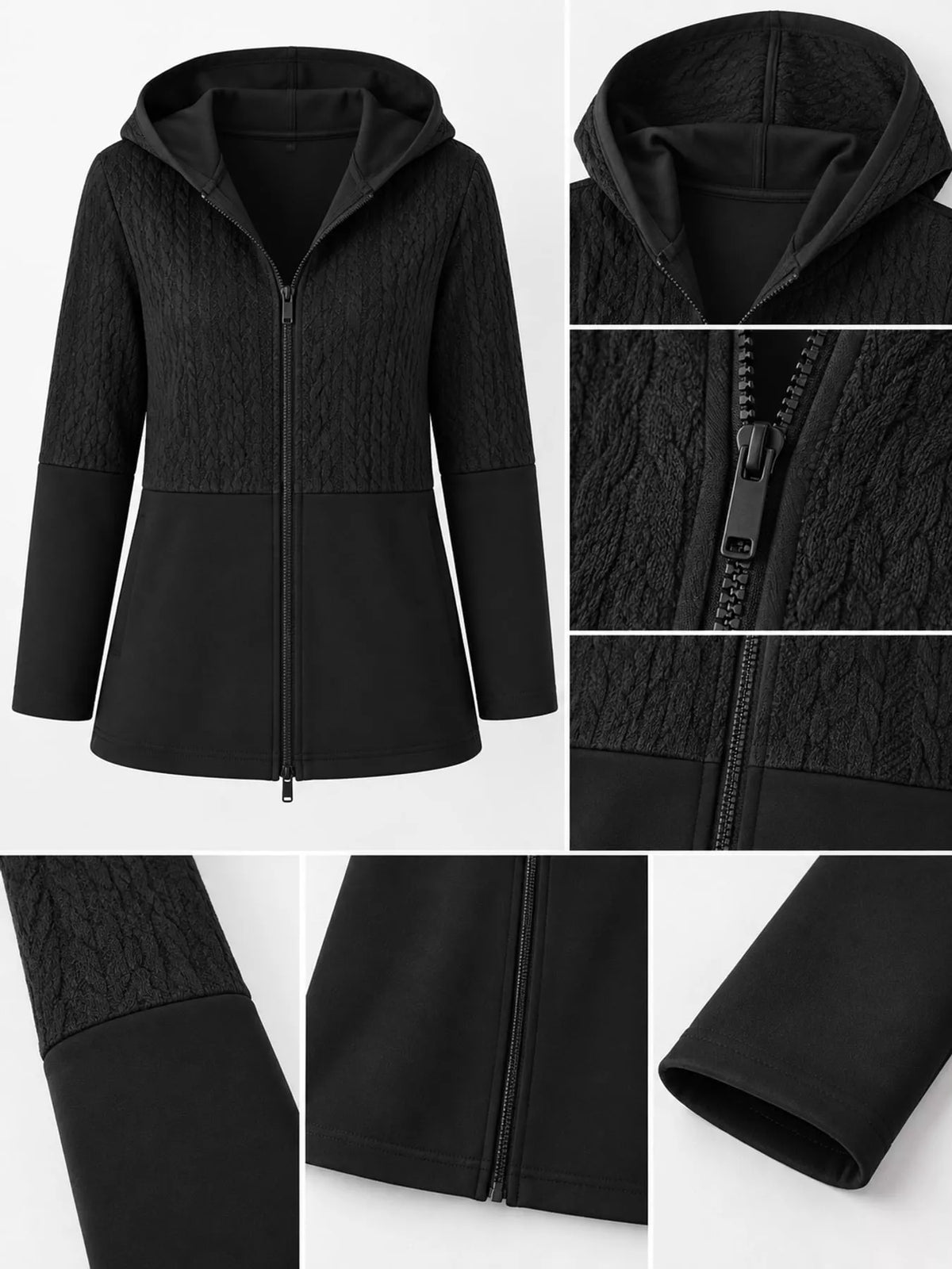full size hooded zip-up jacket plus | dropsona - neutral - material texture