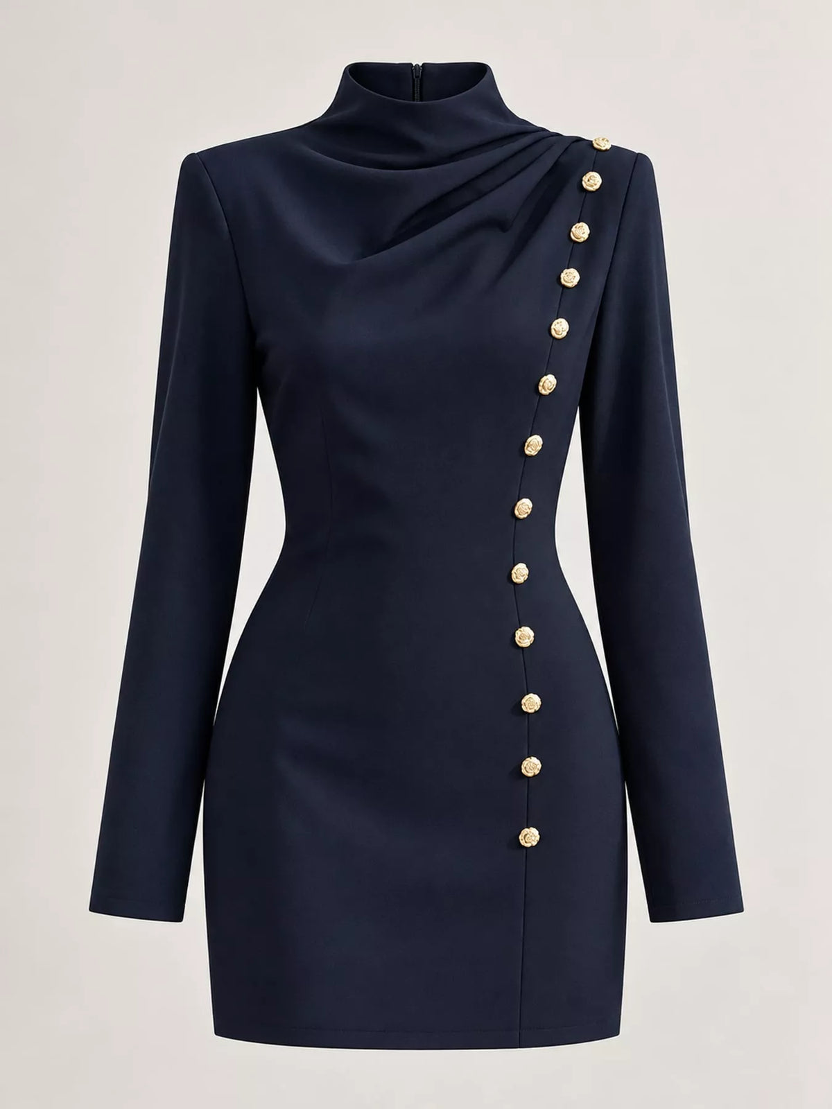 full size decorative button mock neck mini dress plus | dropsona - neutral - material texture