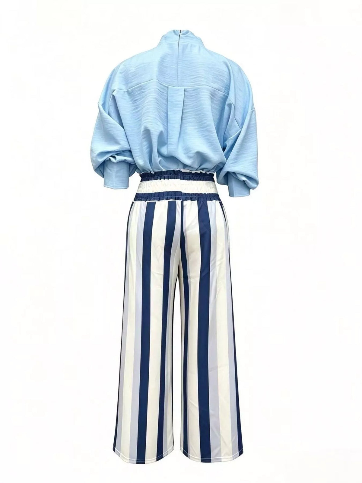 full size mock-neck blouse and striped wide-leg | dropsona - neutral - material texture