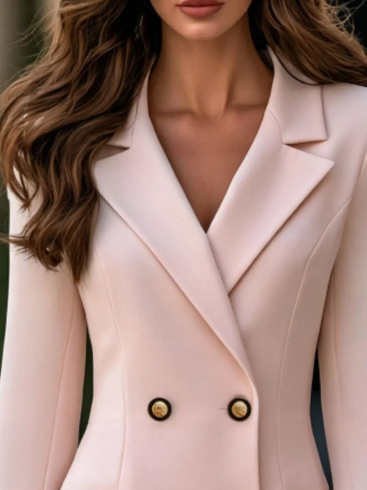double-breasted blazer dress with lace flare cuffs | dropsona - neutral - size reference
