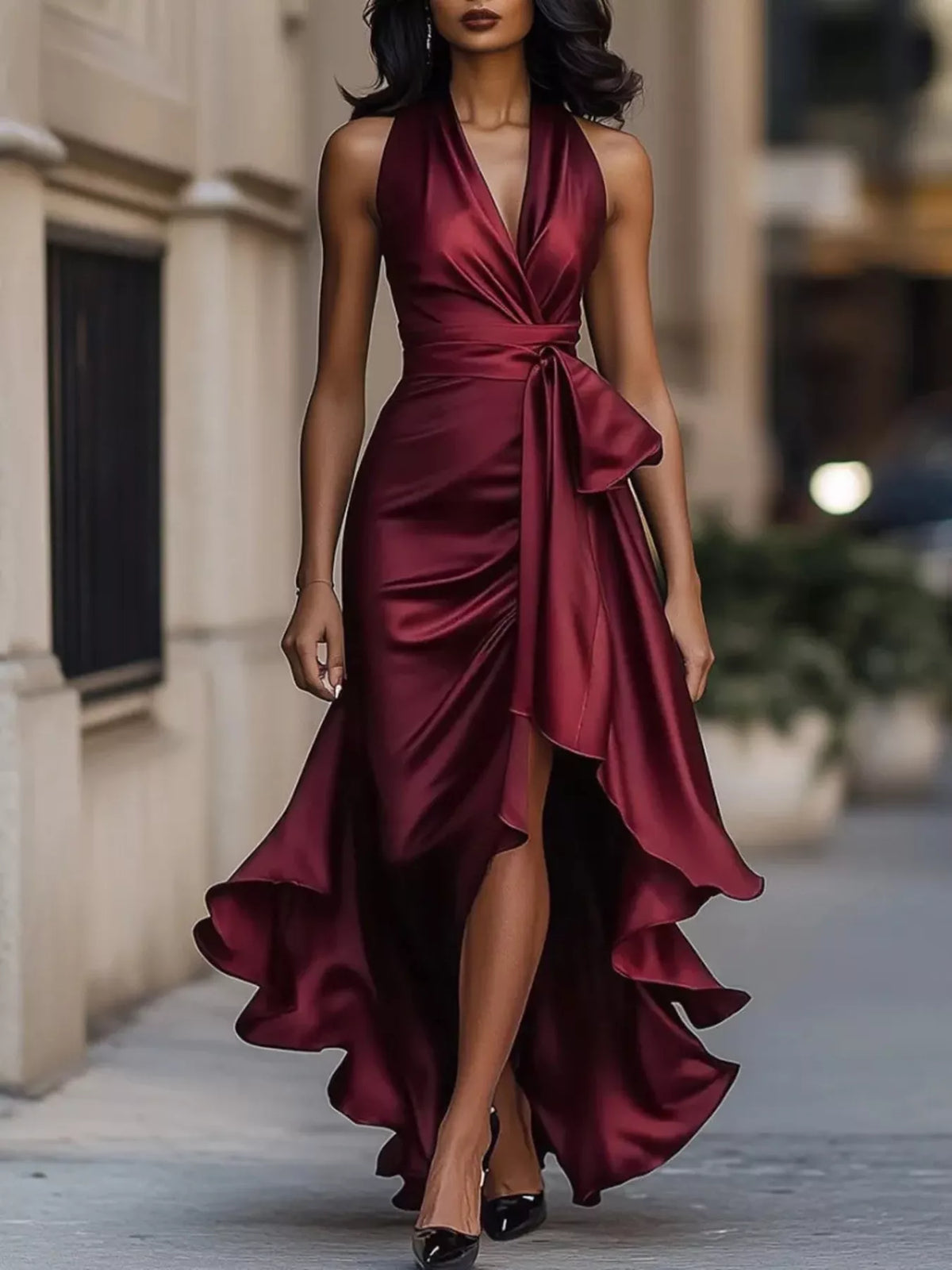 full size high-low ruffled satin maxi dress plus | dropsona - neutral - everyday use