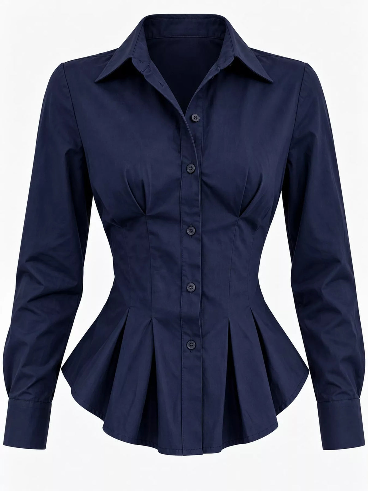 button-down peplum blouse with fitted waist | dropsona - neutral - packaging