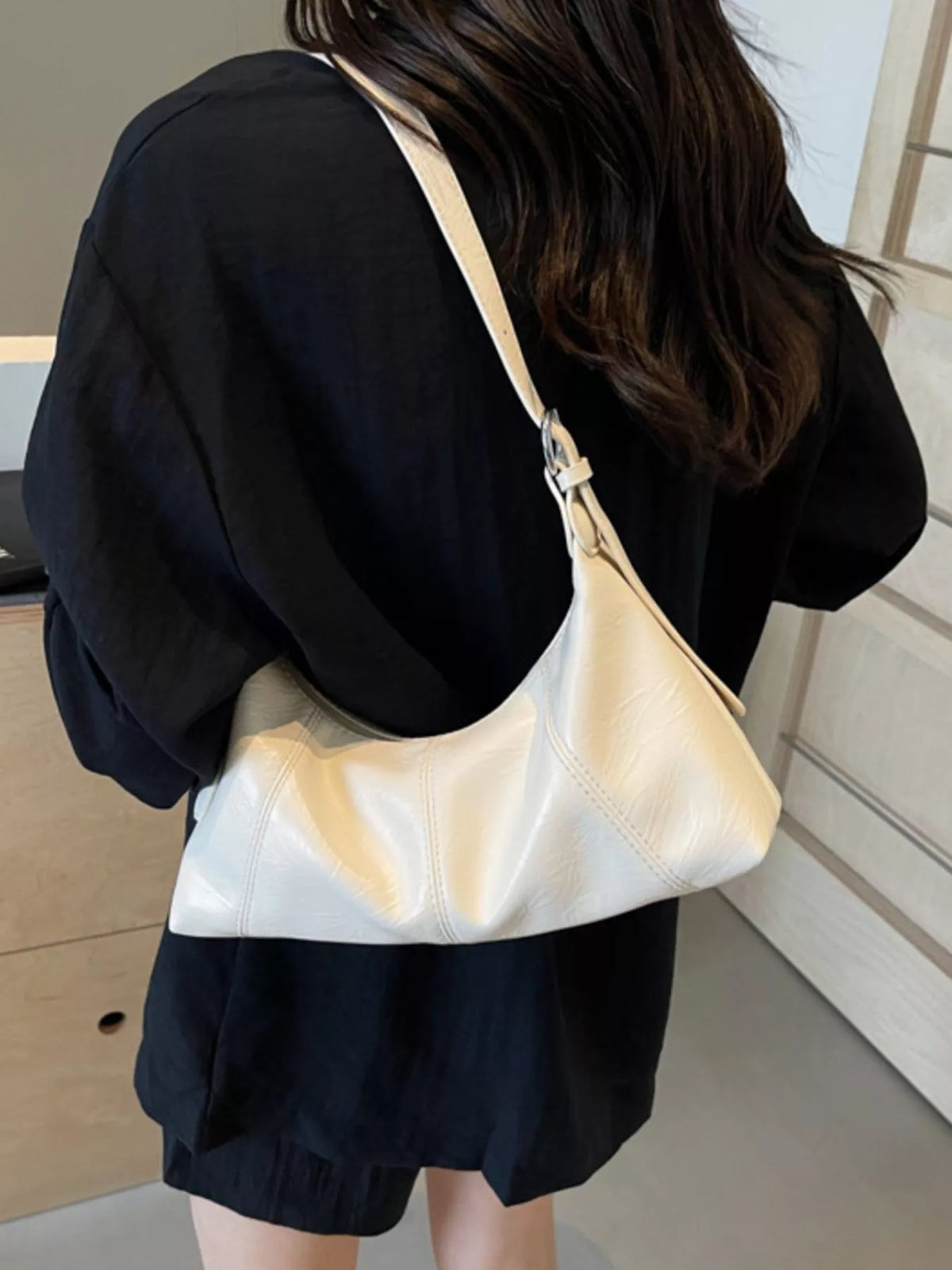 pu leather shoulder bag – stylish sling | dropsona - neutral - usage example