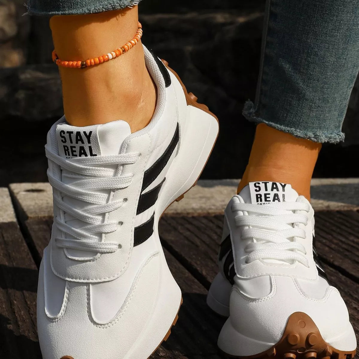 round toe lace up sneakers – modern steps | dropsona - neutral - front view
