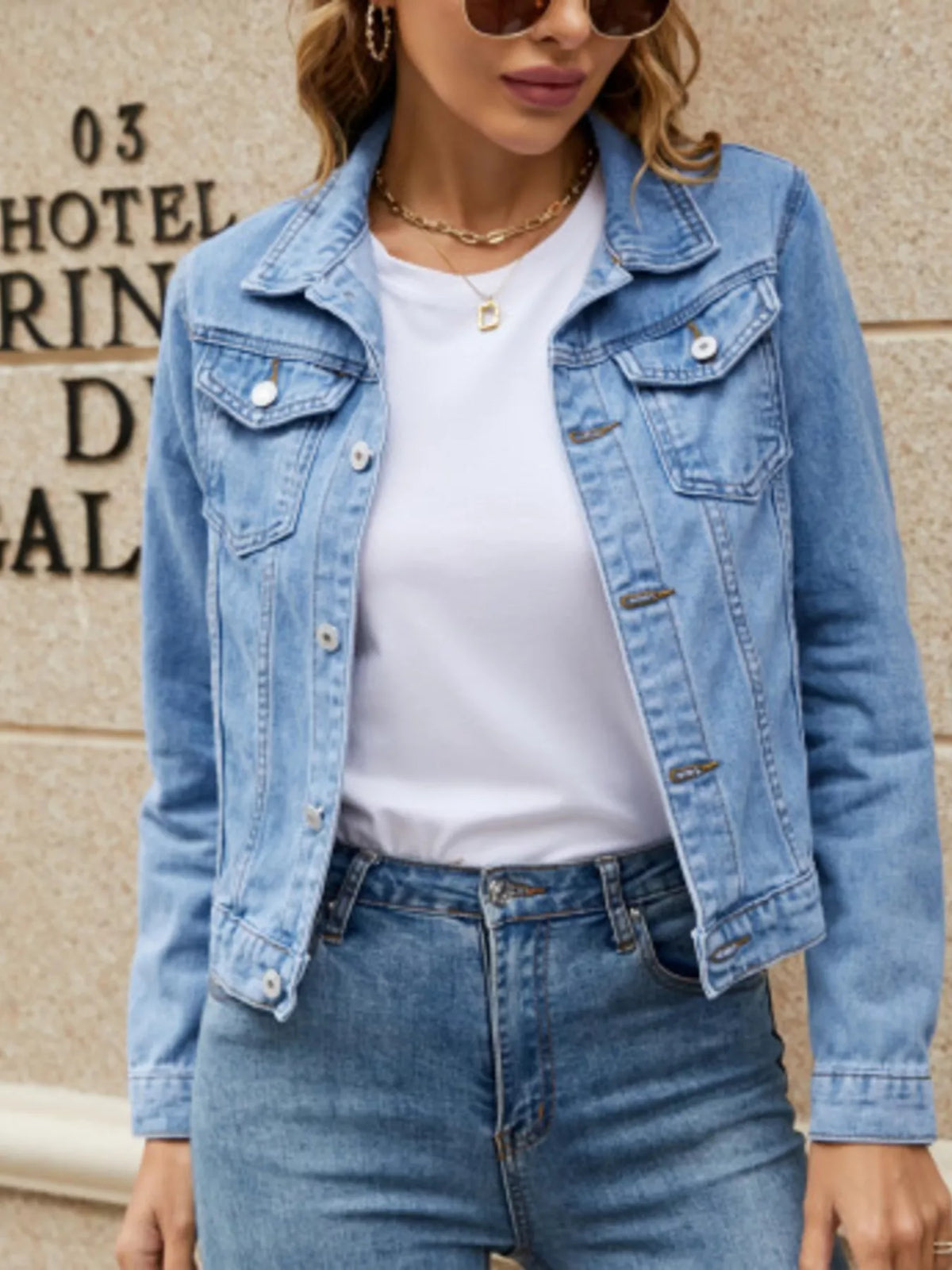 slim-fit button up denim jacket – buttoned,pocketed | dropsona - neutral - everyday use
