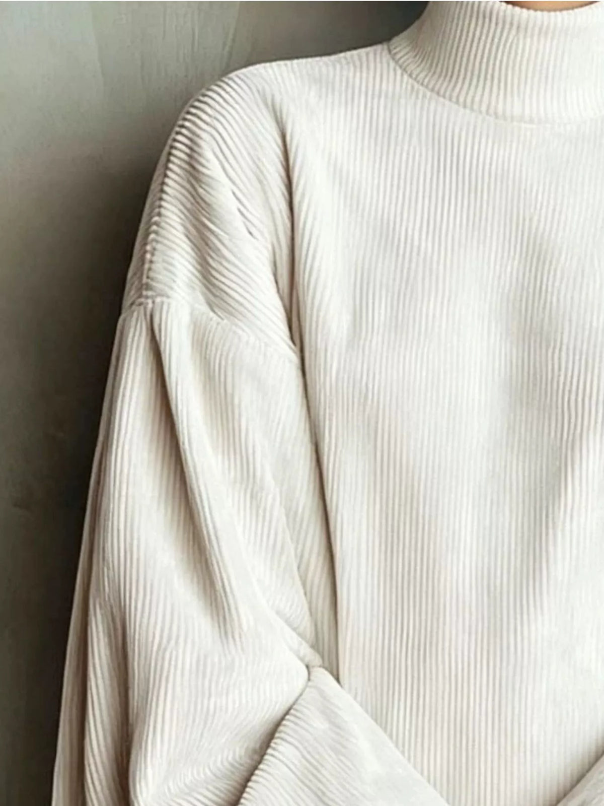 full size corduroy mock neck lantern sleeve mini | dropsona - neutral - material texture