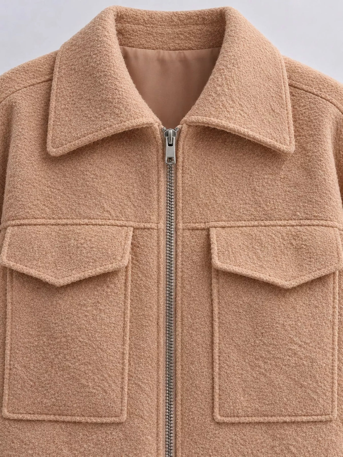 zip up cropped jacket – zipper,pocketed fit | dropsona - neutral - size reference