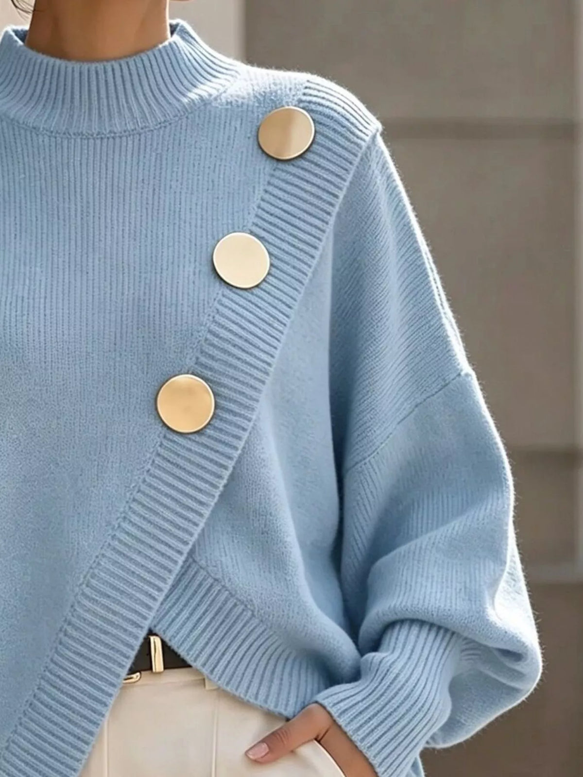 asymmetric button-decorated sweater | dropsona - neutral - usage example