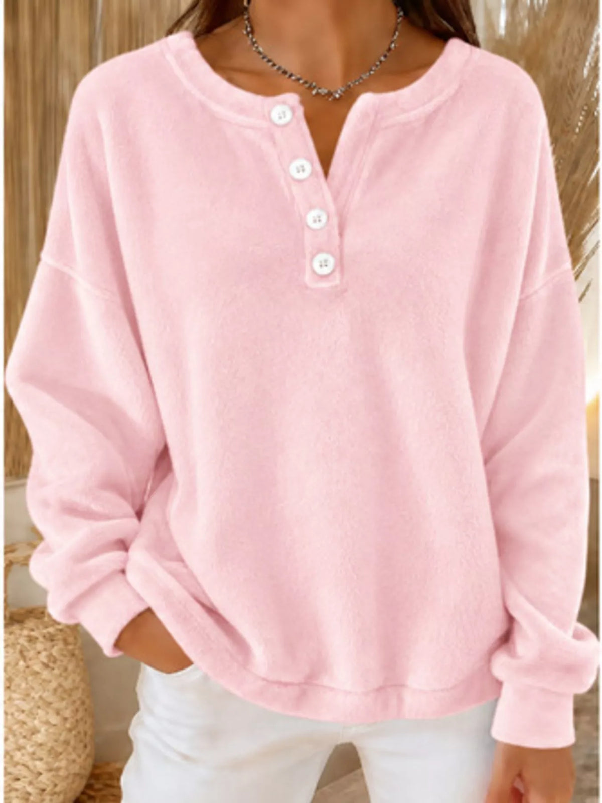 button detail dropped shoulder sweatshirt | dropsona - neutral - packaging