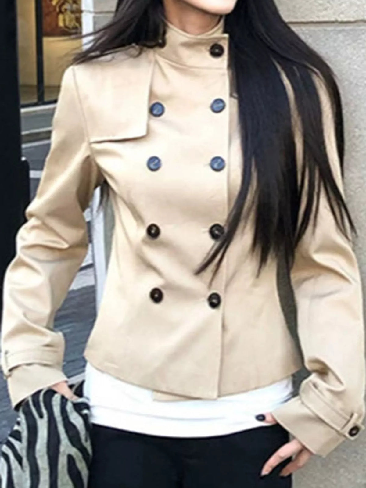 double-breasted slim-fit jacket – fit | dropsona - neutral - close-up detail
