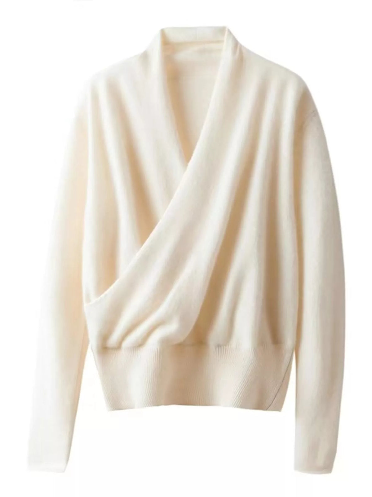 wrap-front long sleeve sweater – crisscross,ribbed fit | dropsona - neutral - packaging