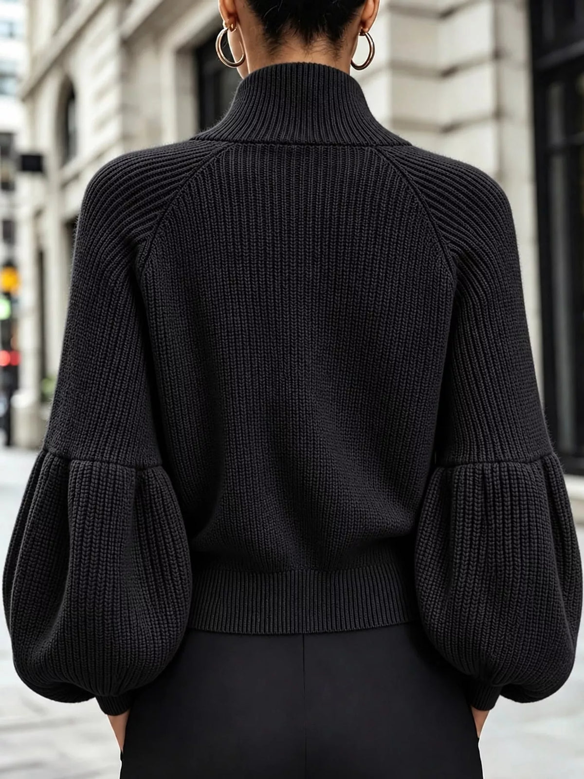 full size elegant ribbed knit zip-up cardigan with | dropsona - neutral - size reference