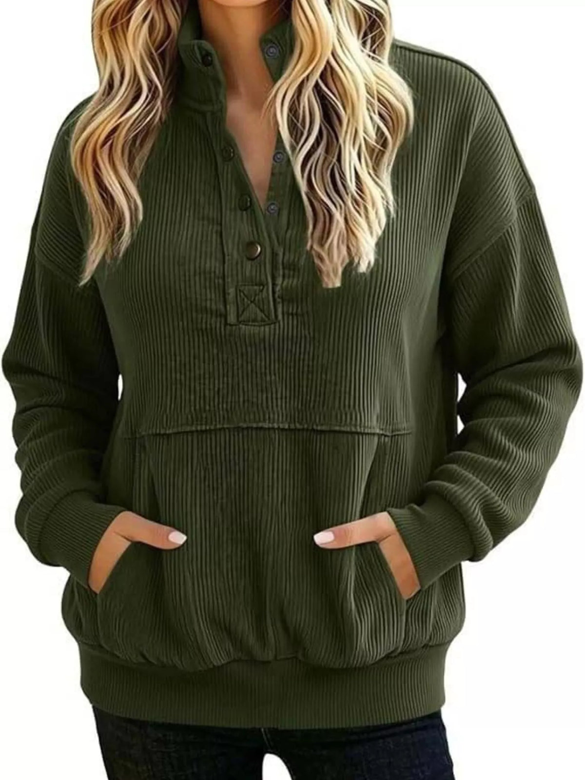 full size quarter snap kangaroo pocket sweatshirt | dropsona - neutral - packaging