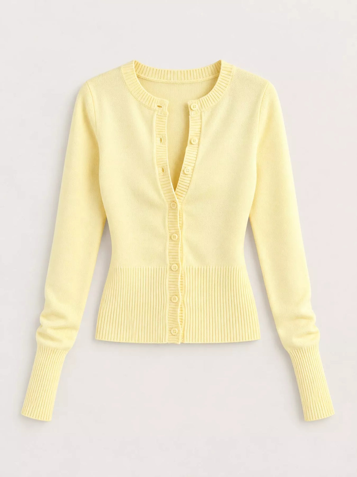 slim-fit ribbed knit button-down cardigan | dropsona - neutral - close-up detail