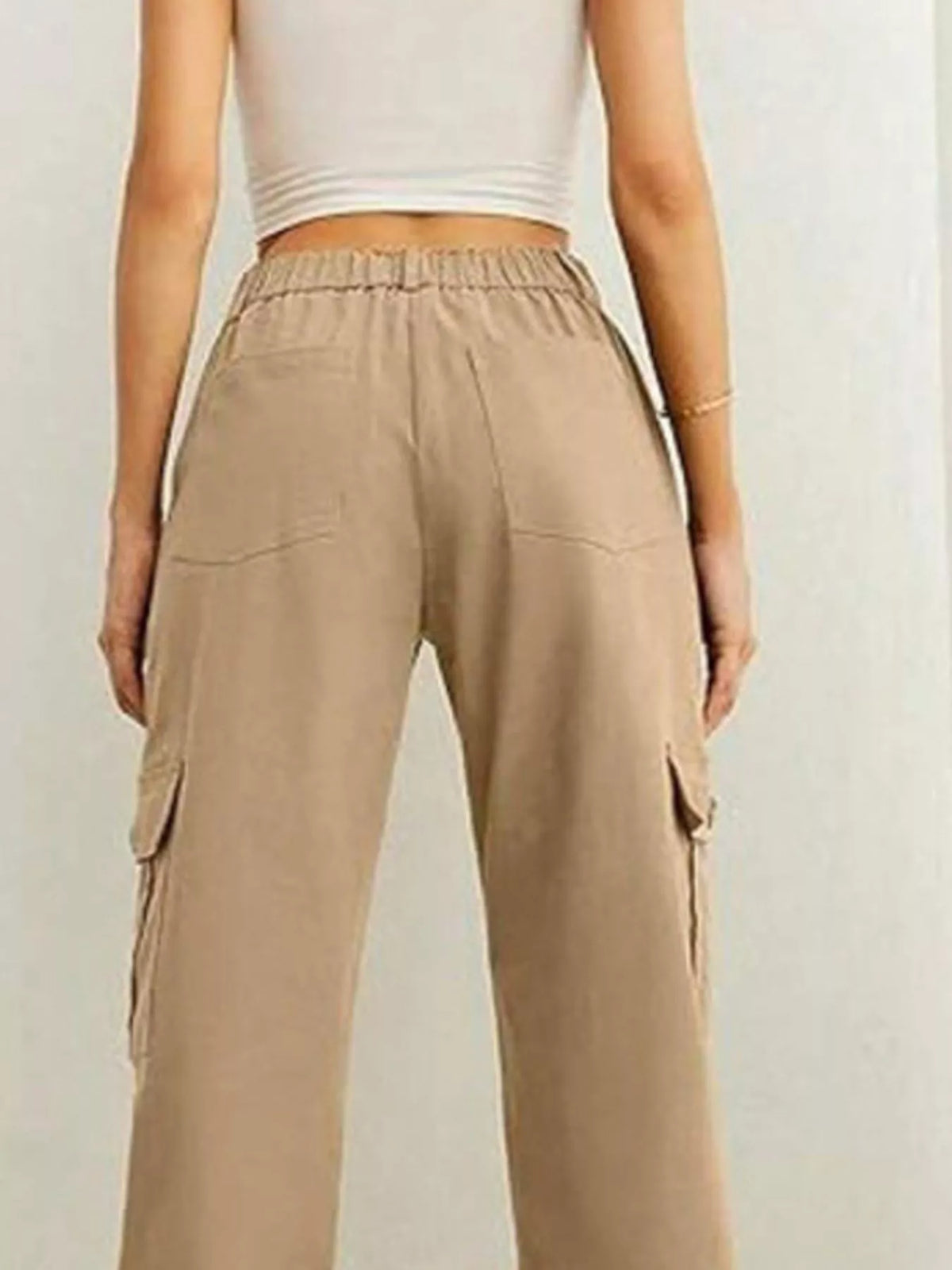 high-waisted cargo pants with drawstring cuffs | dropsona - neutral - material texture