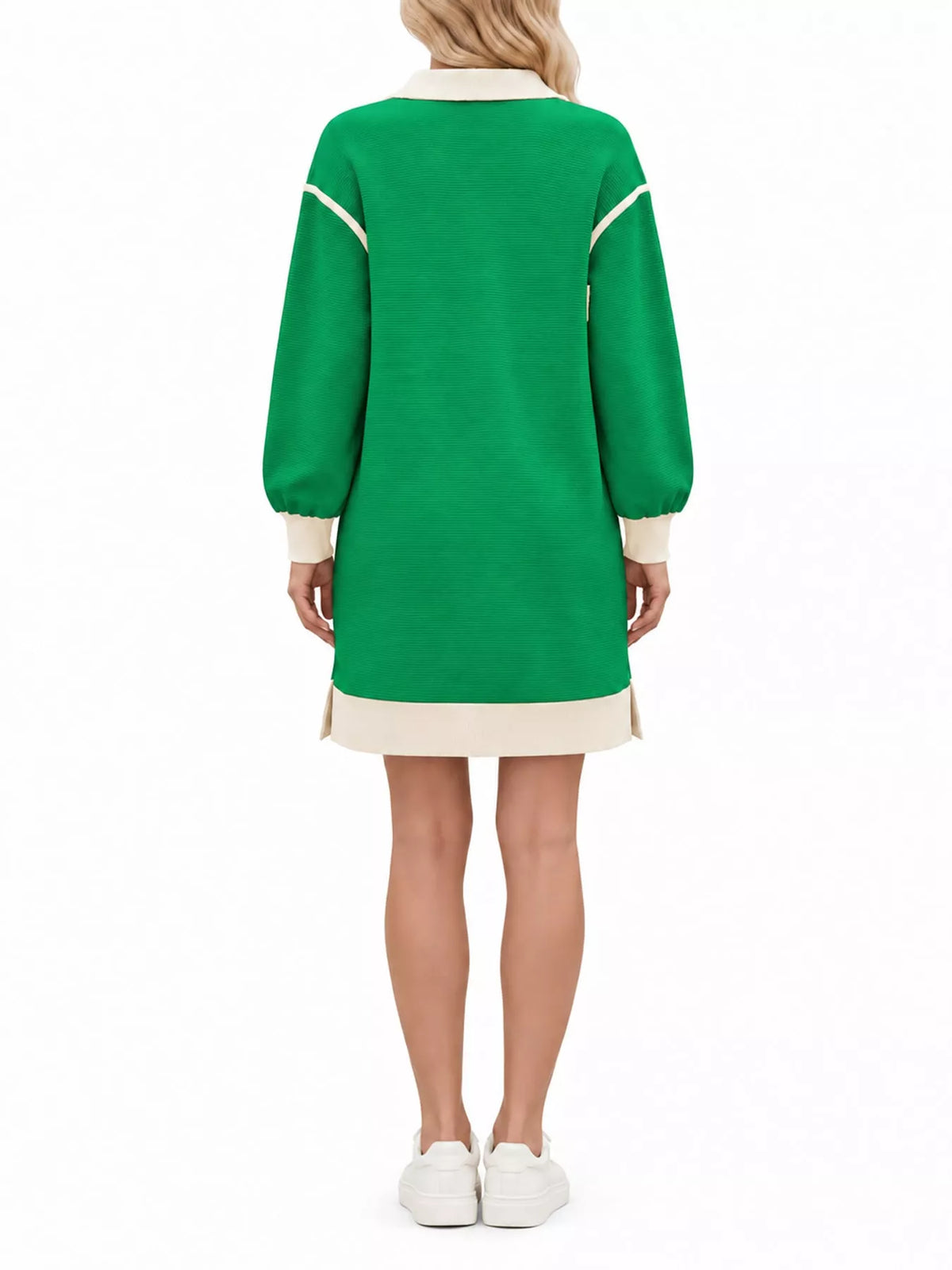 color block quarter-zip sweatshirt dress | dropsona - neutral - close-up detail