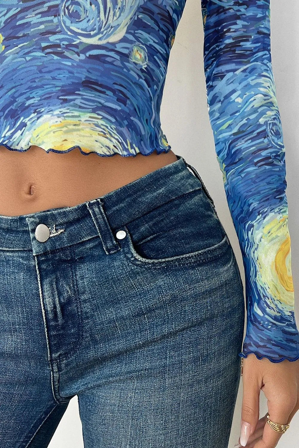 starry sky cropped mesh t-shirt - size reference