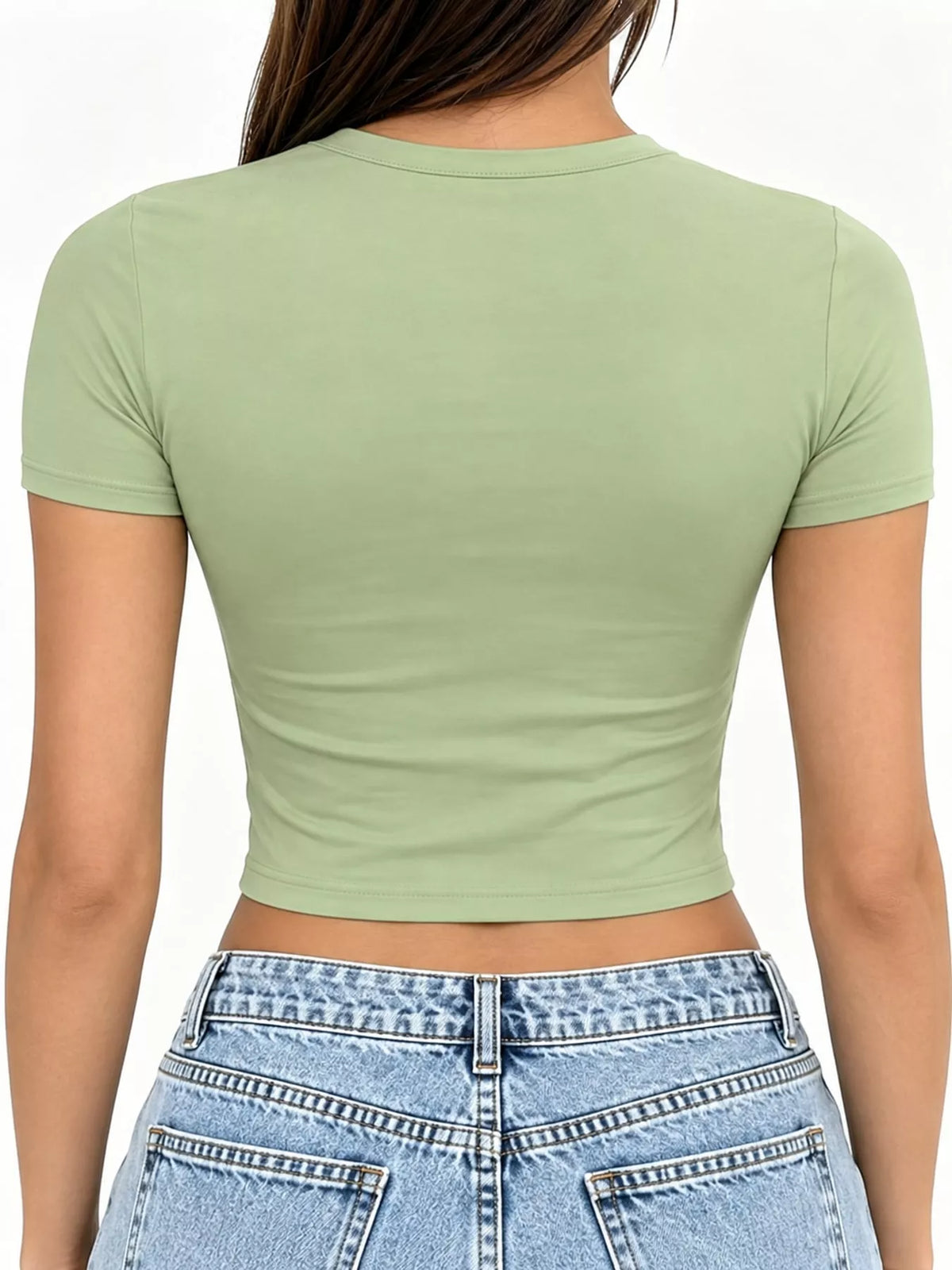 slim fit basic crew neck short sleeve crop t-shirt | dropsona - neutral - size reference