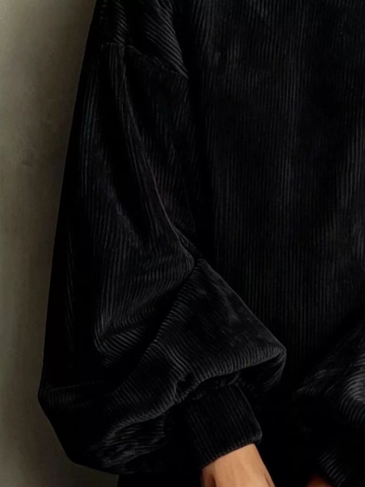 full size corduroy mock neck lantern sleeve mini | dropsona - neutral - usage example