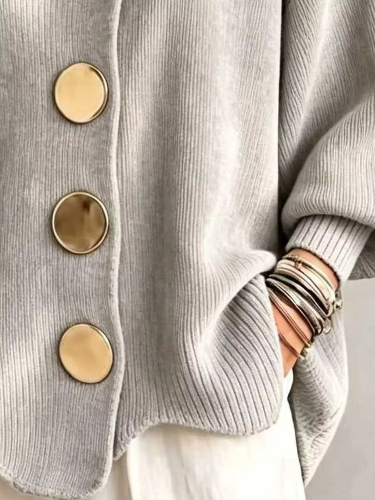 full size ribbed knit gold buttons cardigan plus | dropsona - neutral - usage example