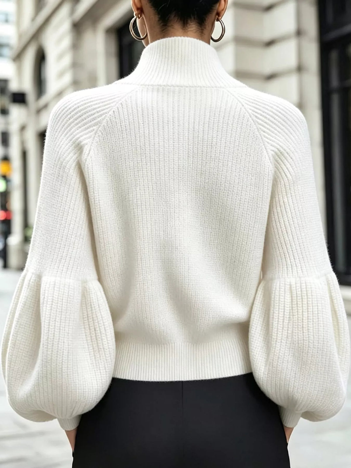 full size elegant ribbed knit zip-up cardigan with | dropsona - neutral - size reference