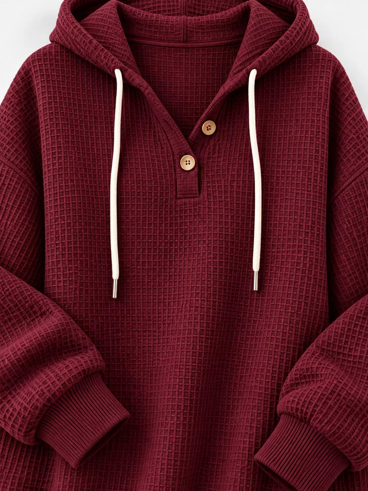 full size waffle knit button detail hoodie plus | dropsona - neutral - size reference