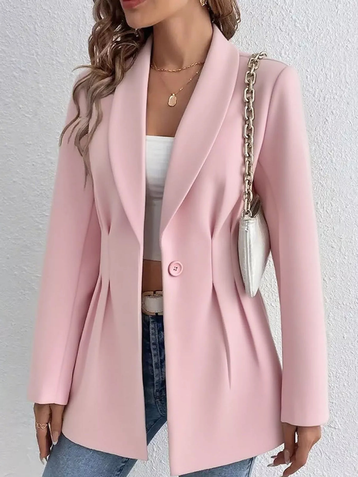 single-button shawl collar blazer | dropsona - neutral - front view