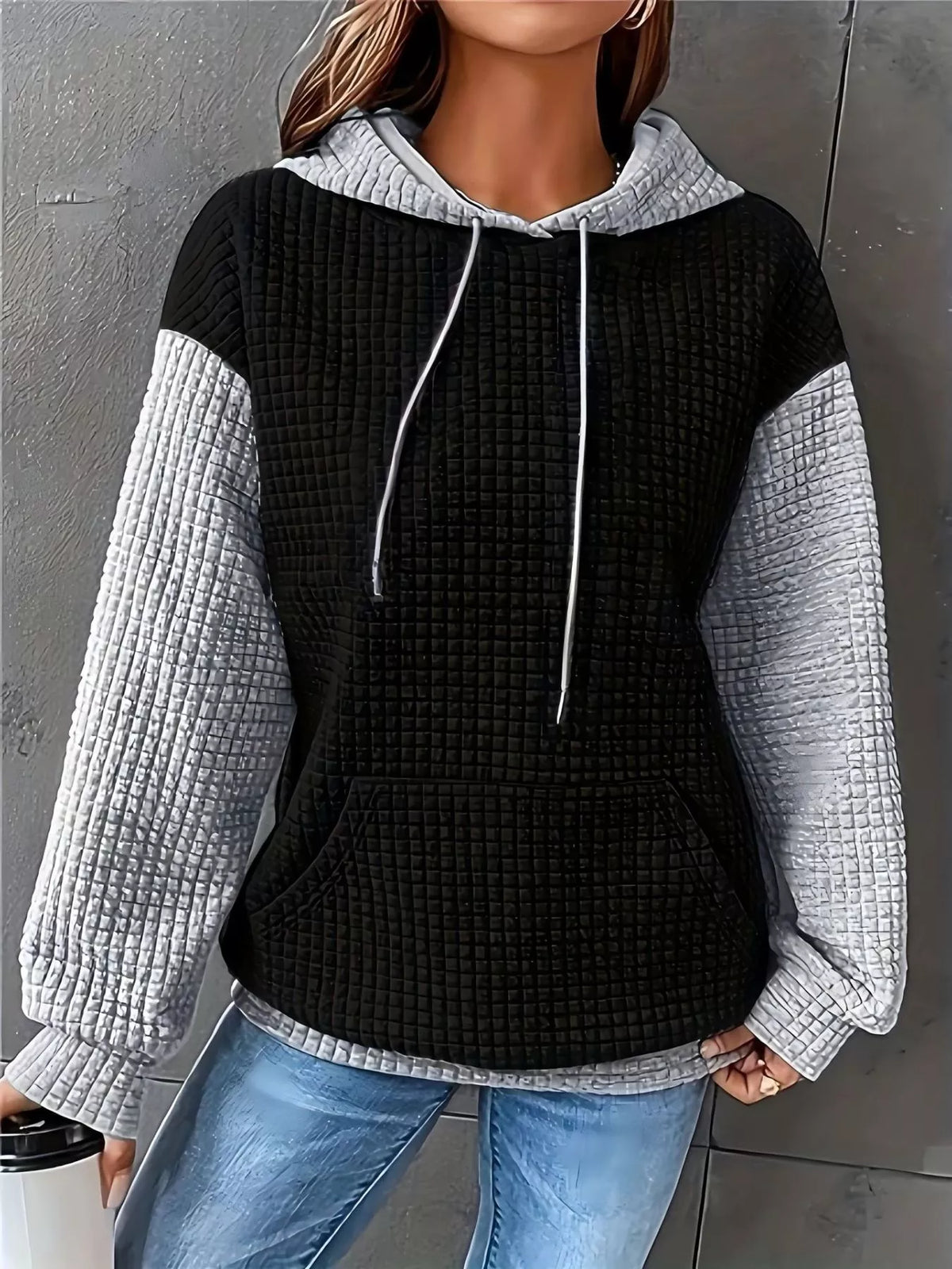 full size textured kangaroo pocket hoodie plus size - size reference