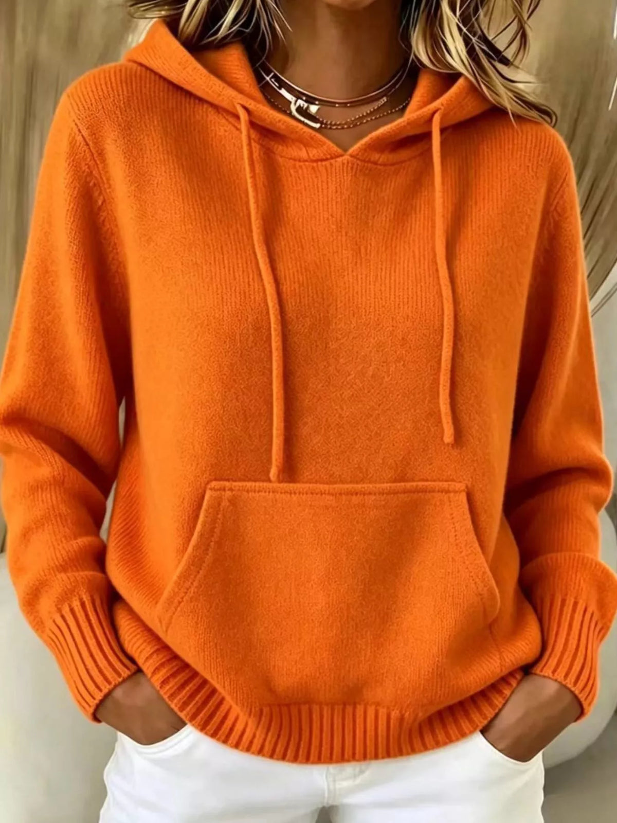 full size drawstring kangaroo pocket hooded sweater | dropsona - neutral - packaging