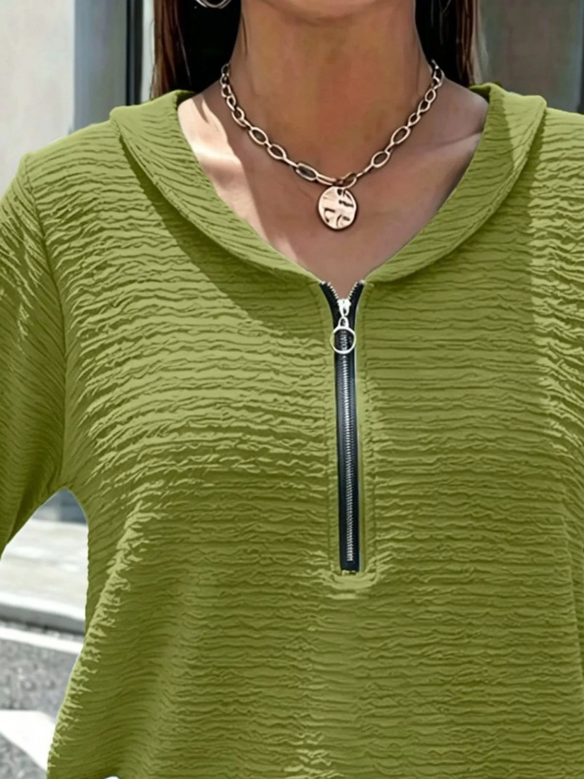 full size textured quarter-zip blouse plus | dropsona - neutral - usage example