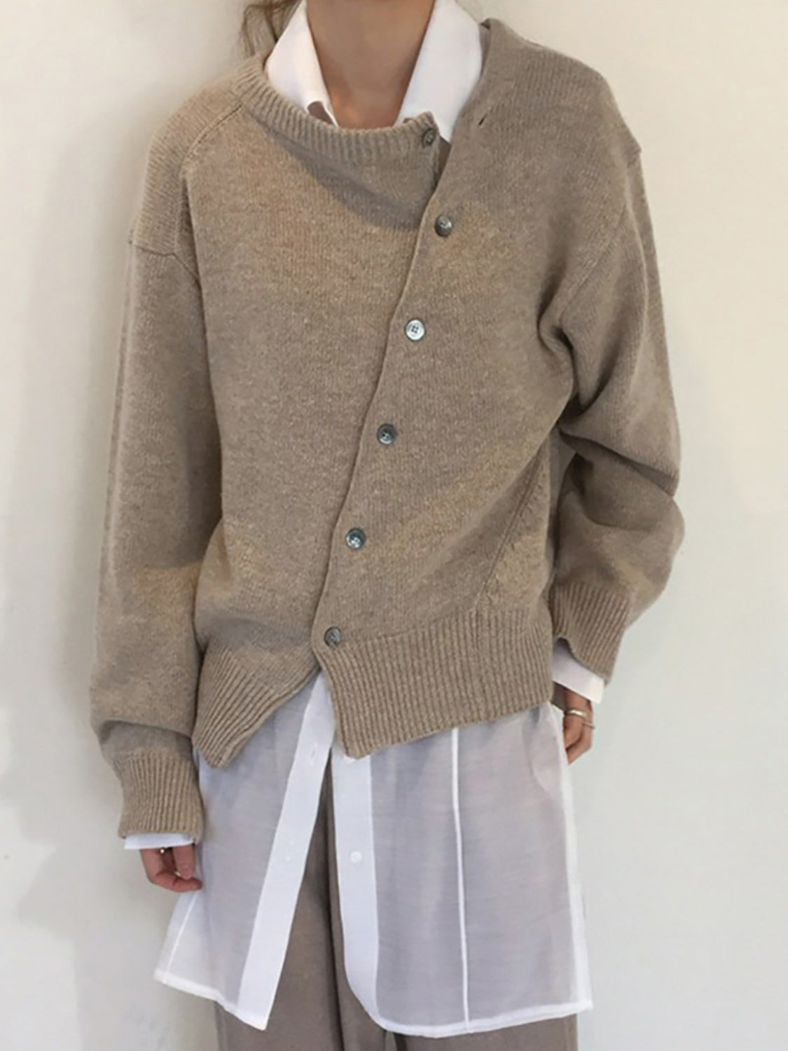 dropped shoulder buttoned cardigan – basic style | dropsona - neutral - everyday use