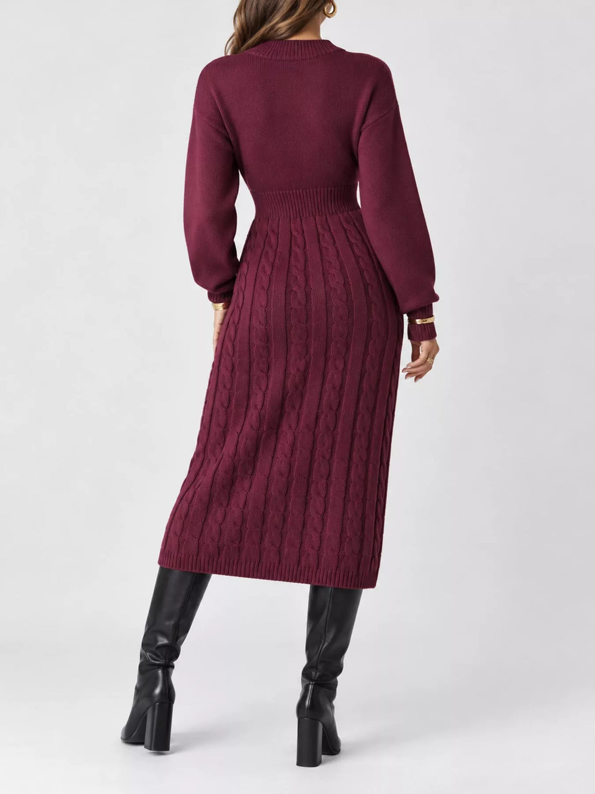 full size mock neck cable knit sweater dress with | dropsona - neutral - front view