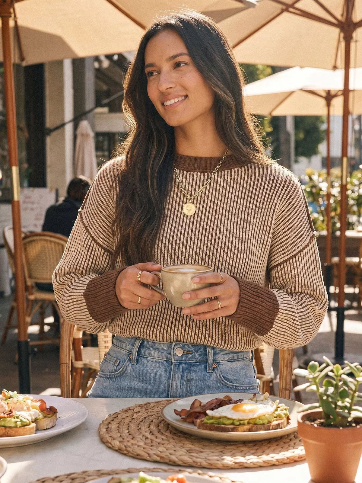 ribbed knit side slit sweater – basic style | dropsona - neutral - size reference