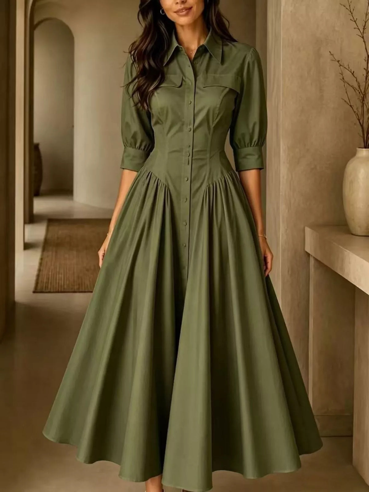 full size elegant button-down shirt dress with | dropsona - neutral - packaging