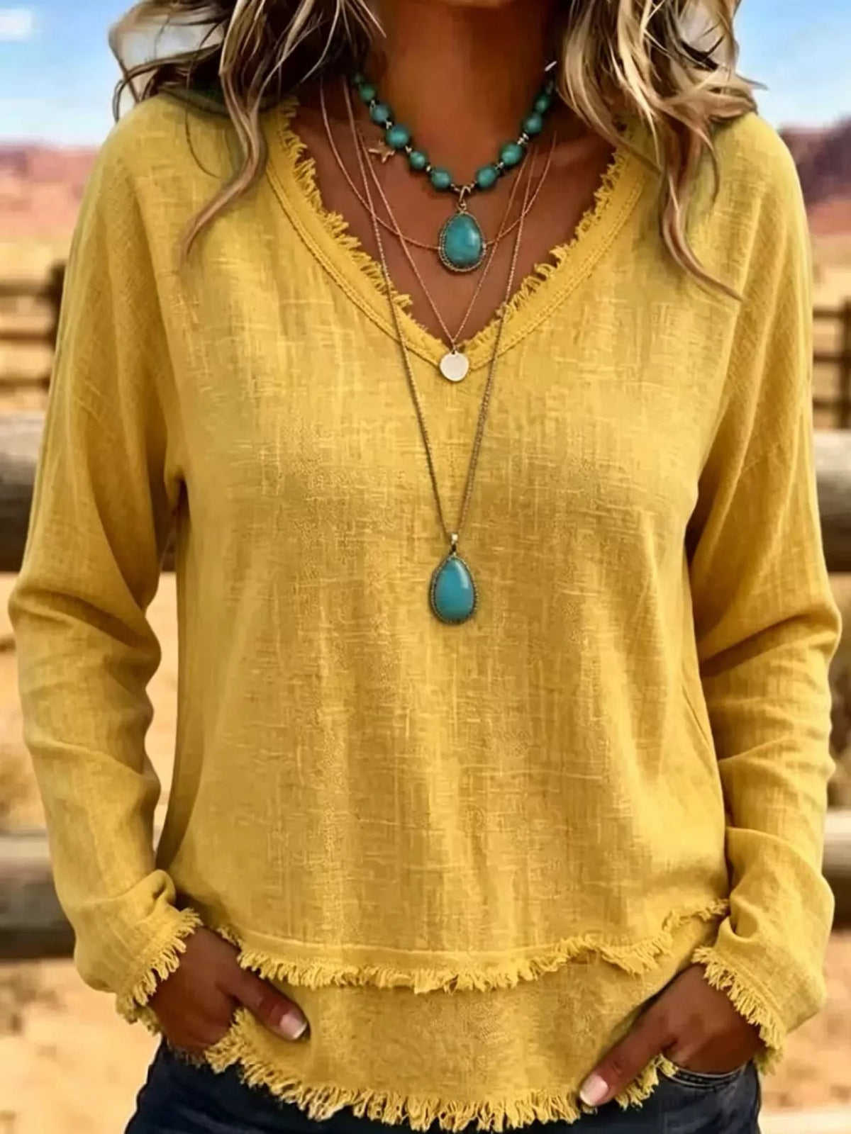 full size frayed hem v-neck blouse plus | dropsona - neutral - usage example
