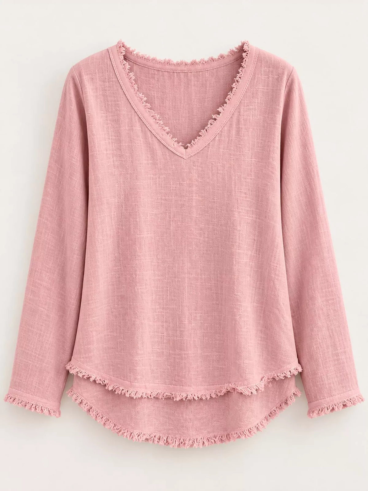 full size frayed hem v-neck blouse plus | dropsona - neutral - front view