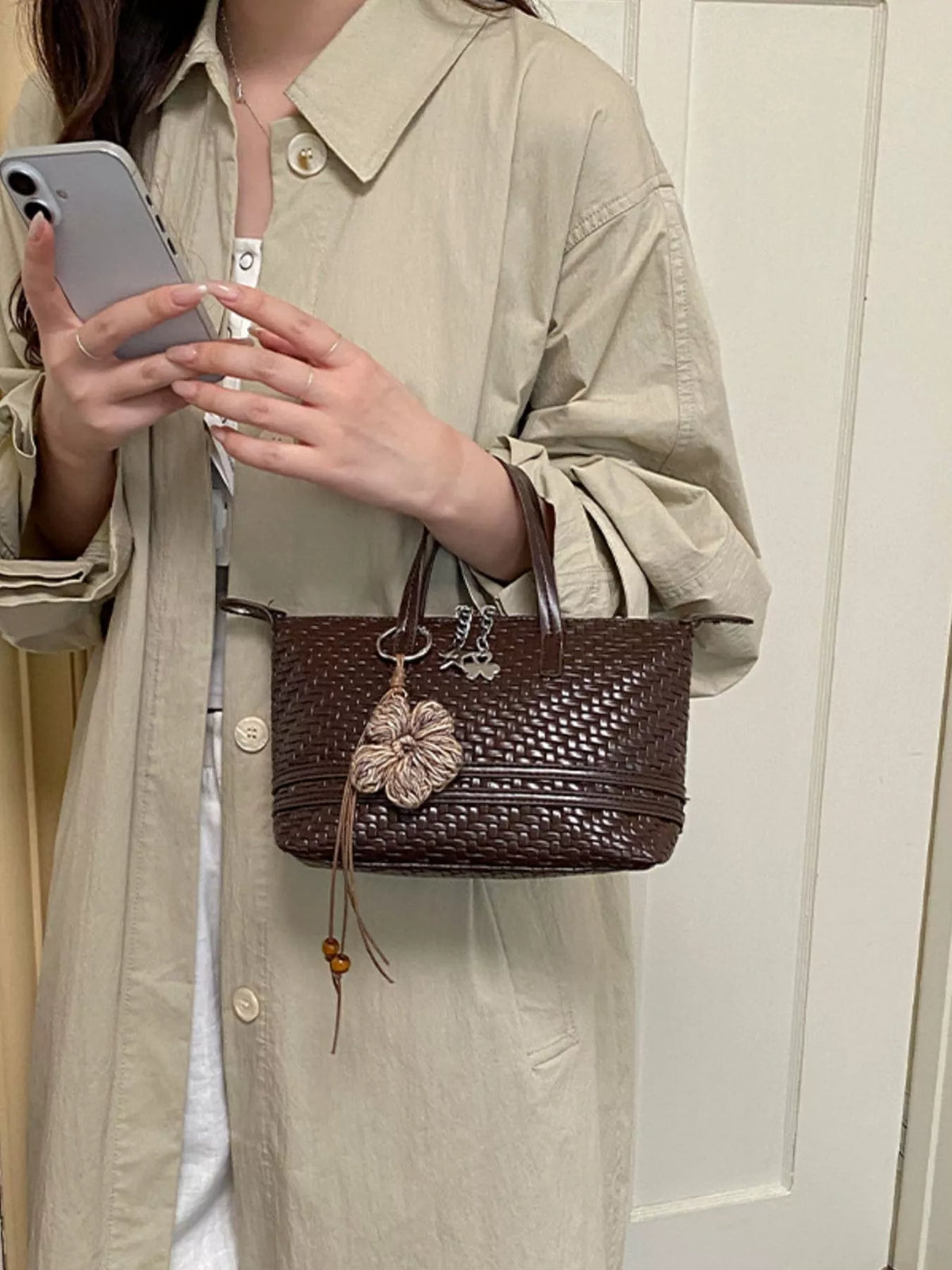 woven texture crossbody bag – stylish sling | dropsona - neutral - usage example