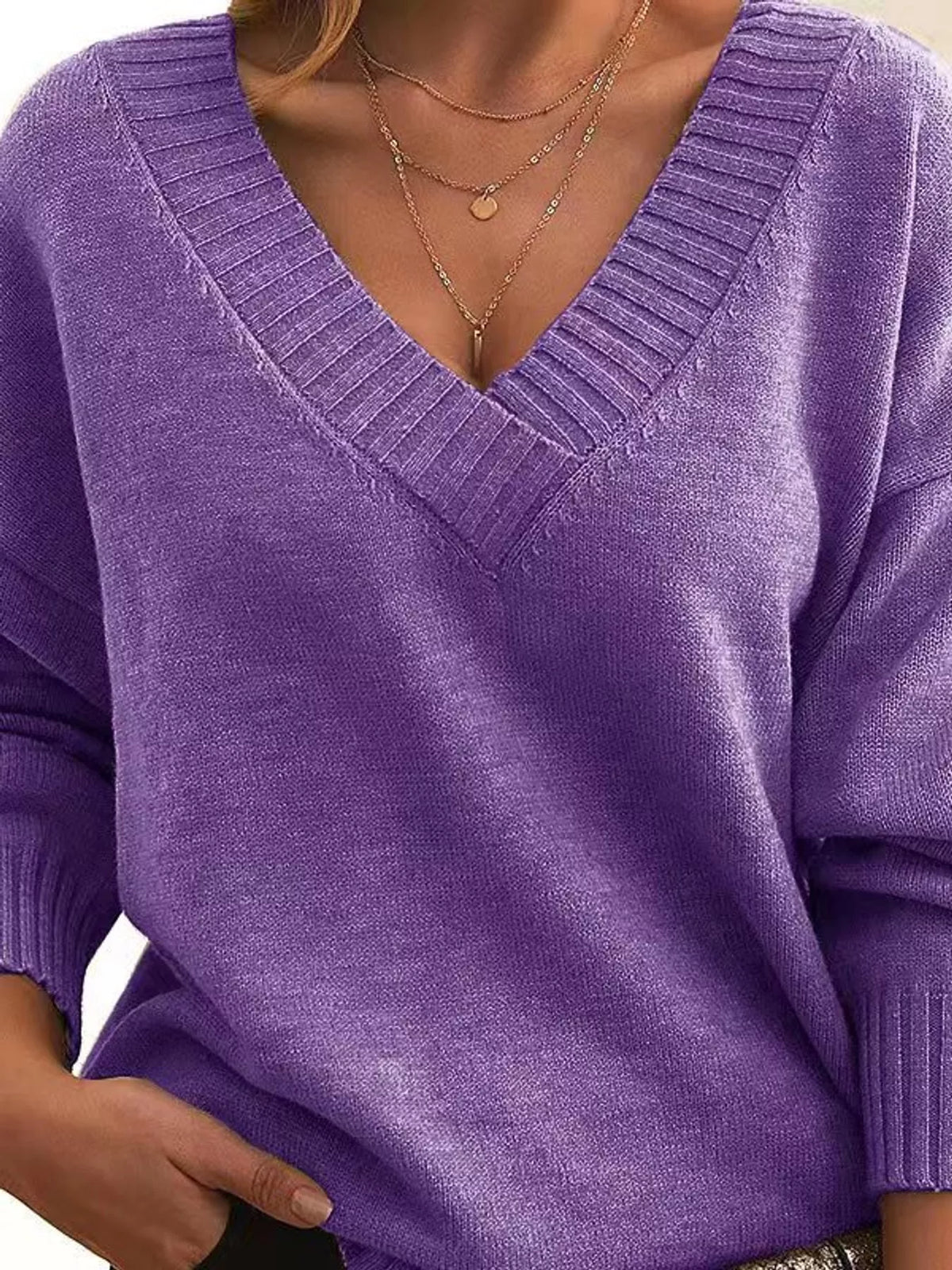 full size v-neck dropped shoulder sweater plus | dropsona - neutral - packaging