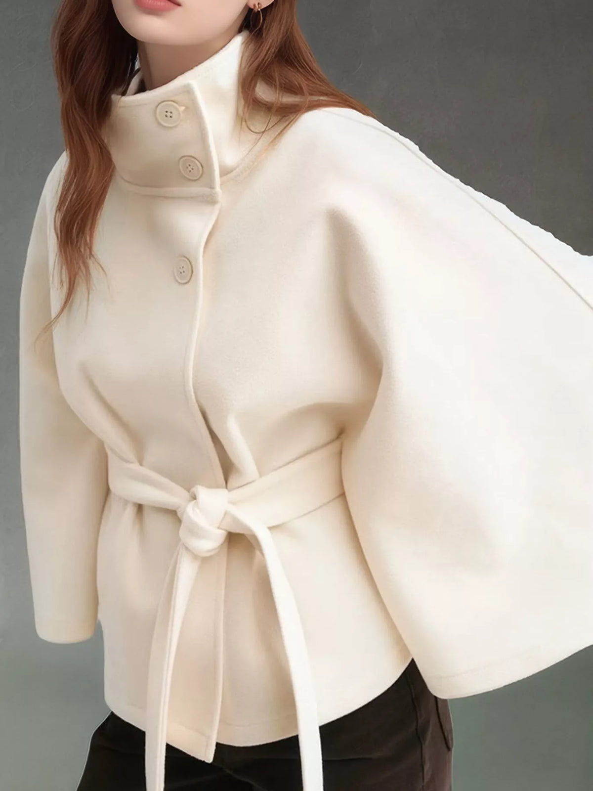 belt button detail outerwear | dropsona polyester 95% - neutral - front view