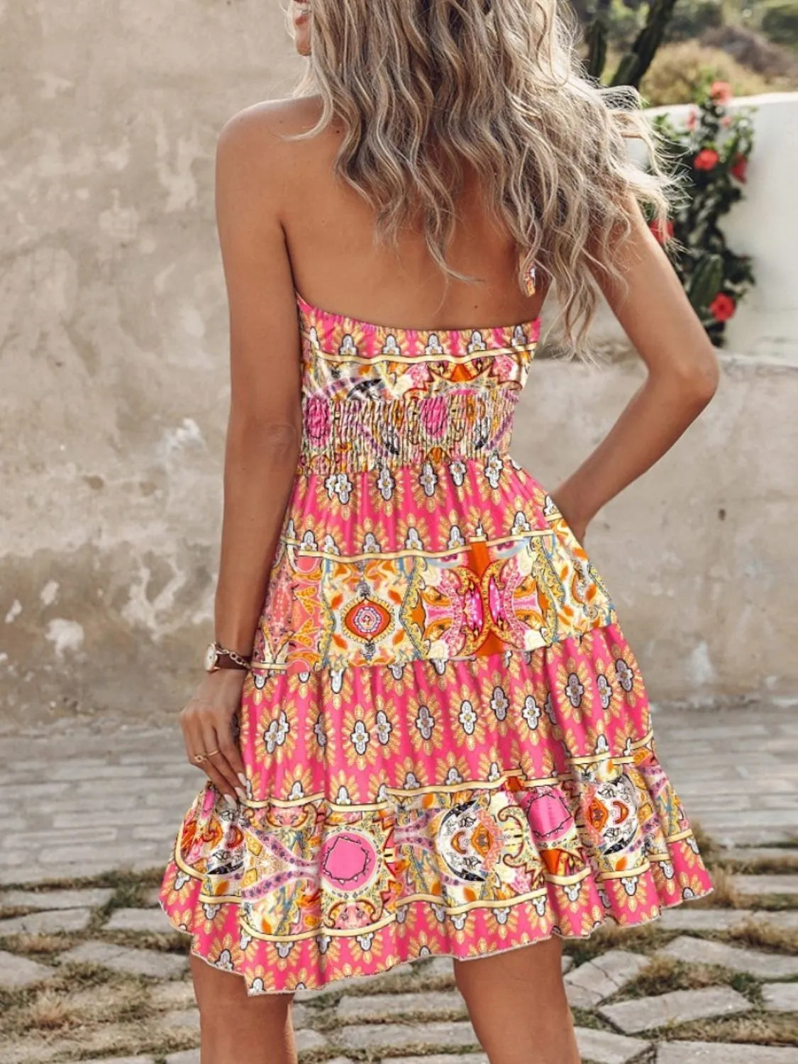 paisley print halter neck mini dress - close-up detail