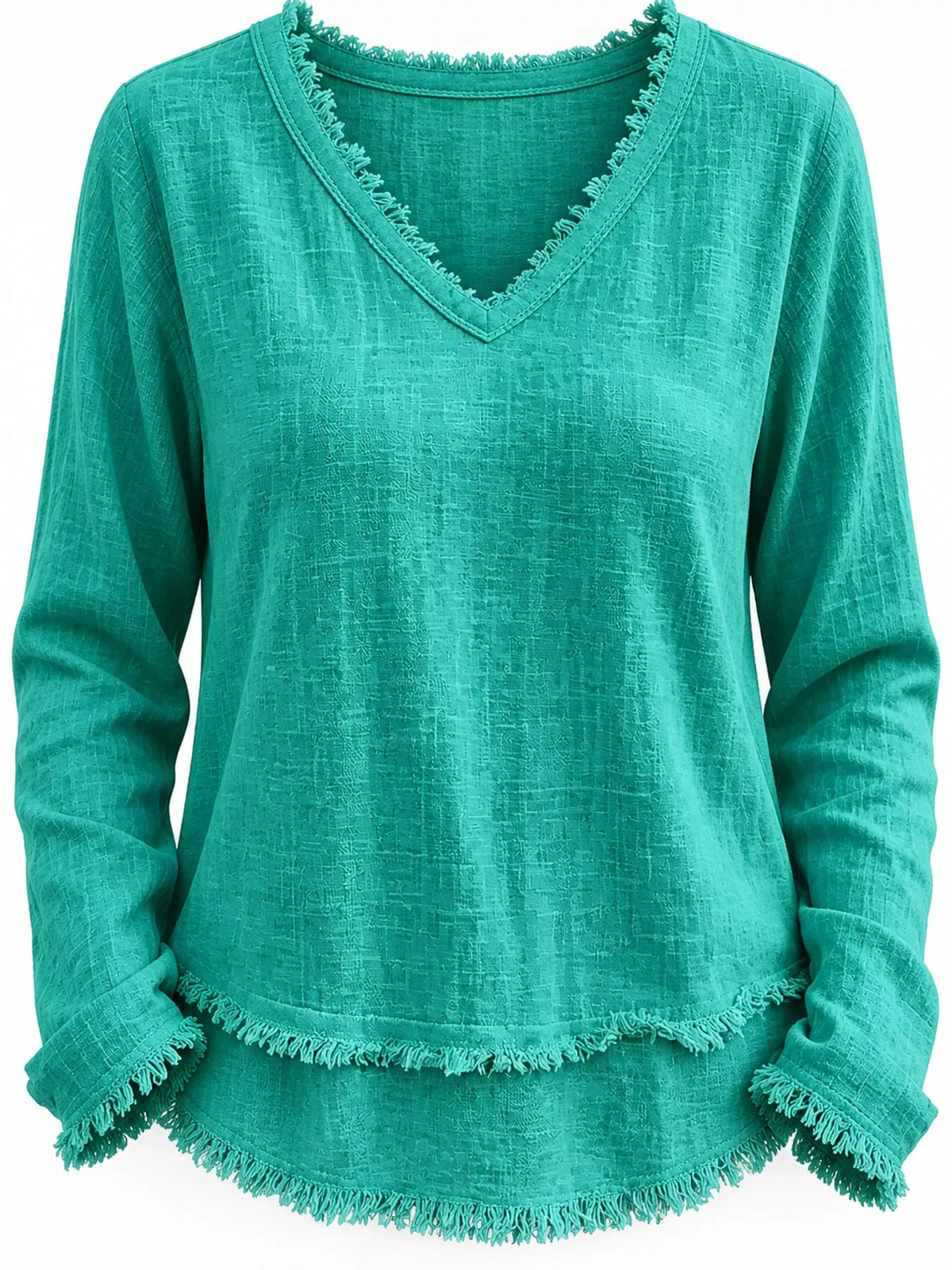 full size frayed hem v-neck blouse plus | dropsona - neutral - front view