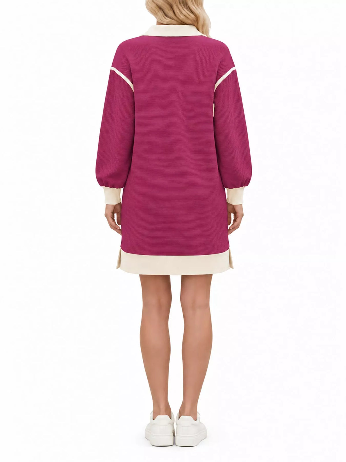 color block quarter-zip sweatshirt dress | dropsona - neutral - packaging