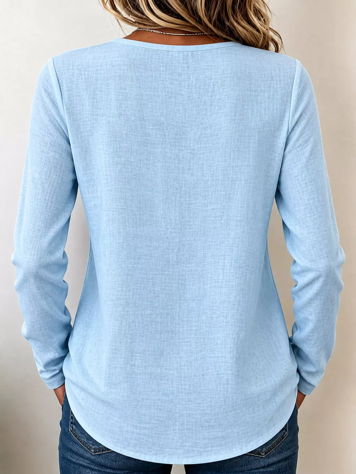 full size long sleeve blouse with decorative wooden | dropsona - neutral - close-up detail
