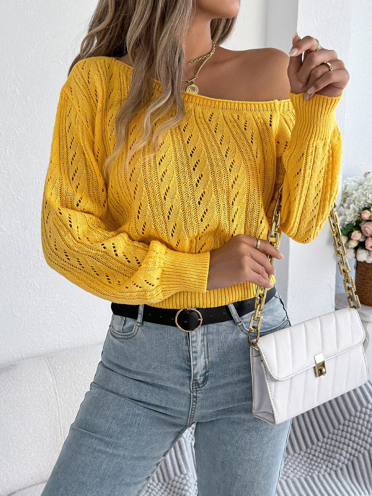 openwork one shoulder sweater – ribbed,openwork | dropsona - neutral - packaging