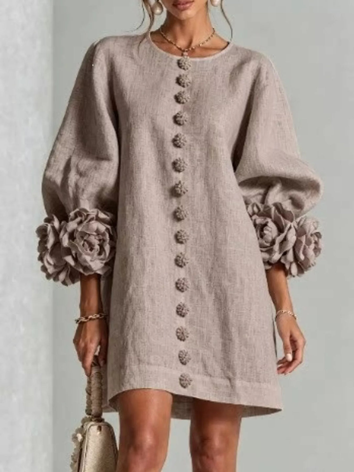 full size 3d floral sleeve round neck dress plus | dropsona - neutral - usage example